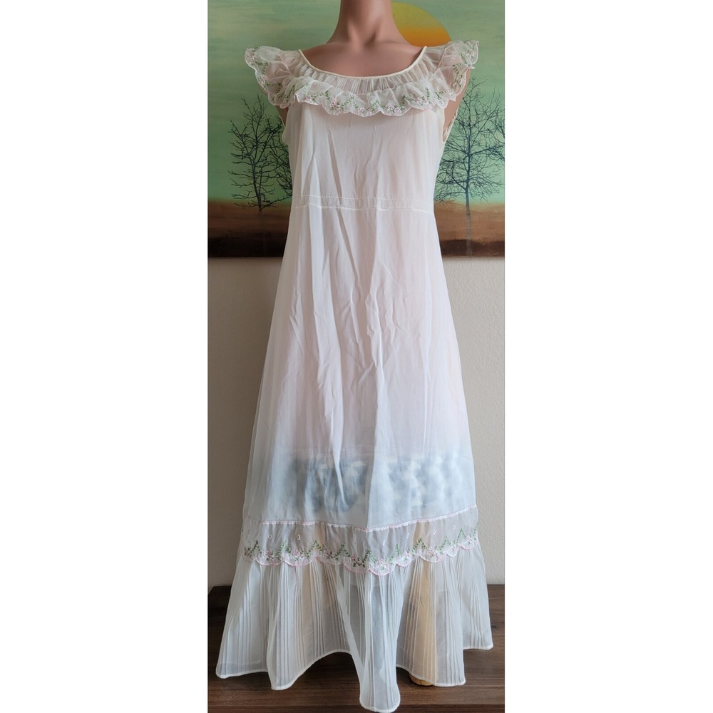 Vtg Trillium Lingerie Nightgown Floral Pleated Sheer Nylon Mermaid Hem 50s S-L